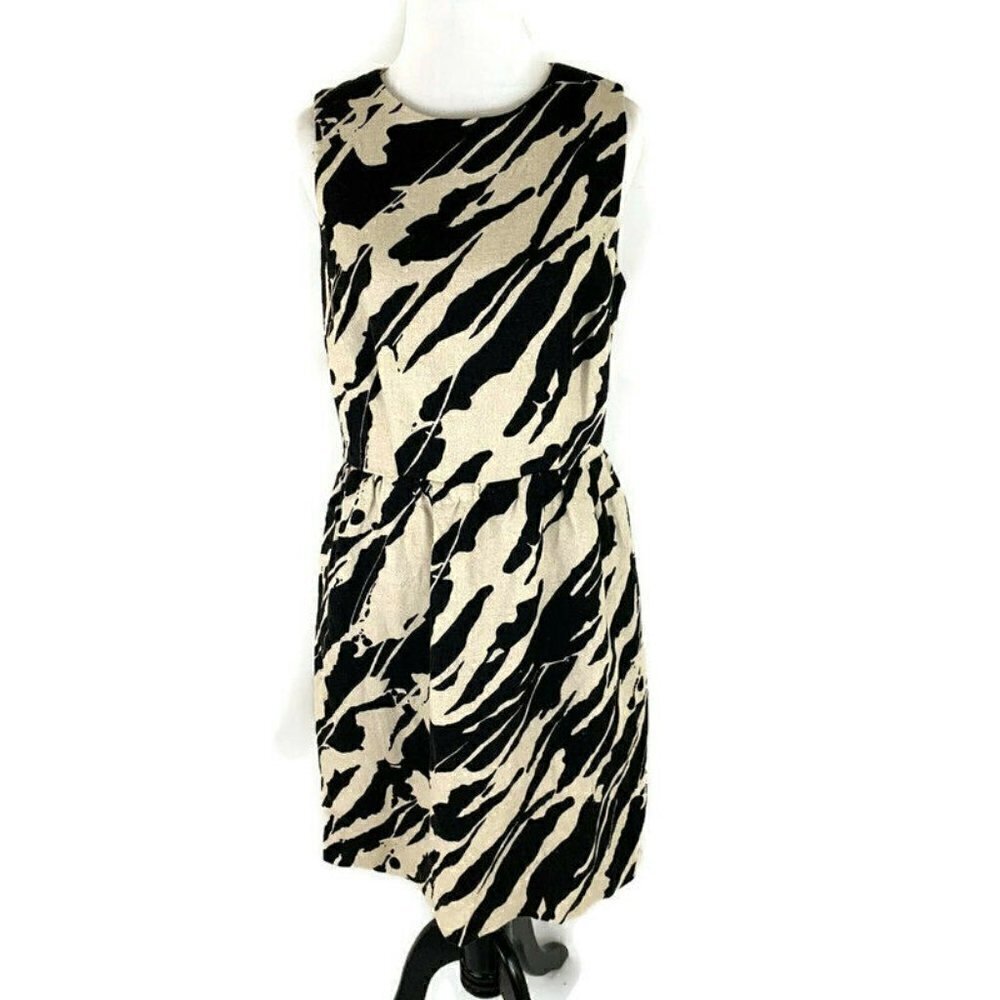 MICHAEL Michael Kors Women's Size 4 Sheath Midi Dress Animal Print 100% Linen